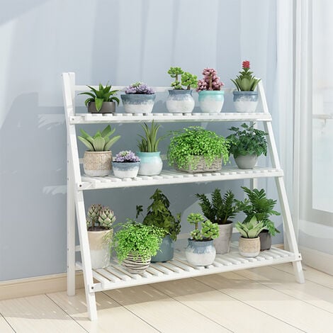 3 Tier Ladder Foldable Plant Pot Stand, White