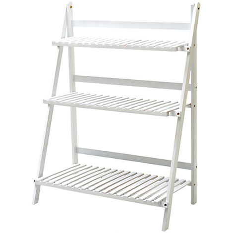 3 Tier Ladder Foldable Plant Pot Stand, White