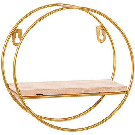 Gold Metal Round Wall Shelf Display Storage Rack, 20x10CM