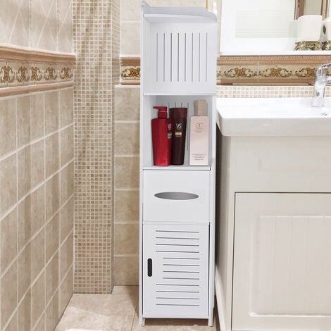 4 Tier White Bathroom Cabinet Corner Cupboard Storage Shelf