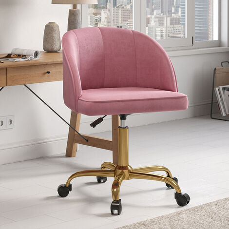 Pink Velvet Office Chair Gas Lift Swivel Executive Computer Seat with Caster