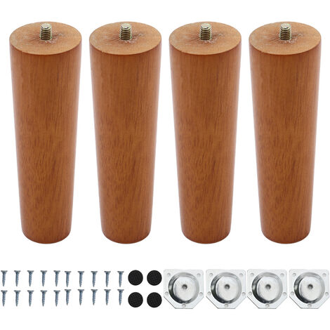 Set of 4 Wooden Oak Furniture Round Legs Feet, Sand Oak 15CM