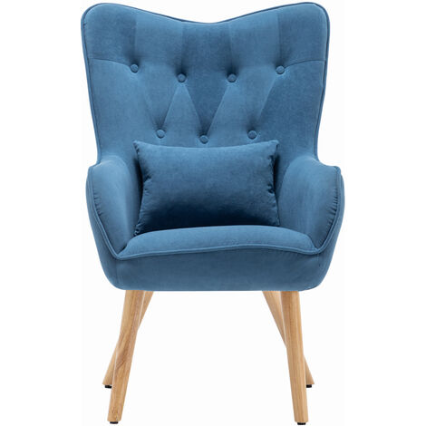 Frosted Velvet Wingback Lounge Chair with Footstool, Blue