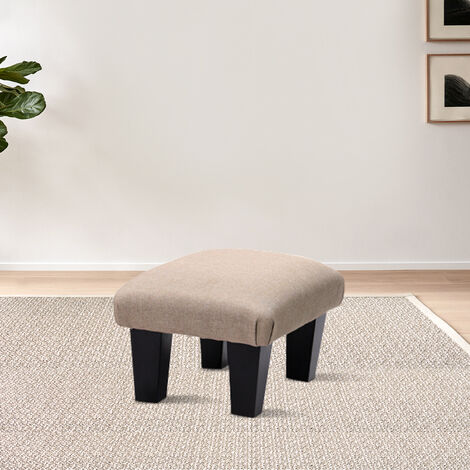 Small Footstool Linen Fabric Ottoman Footrest Stool Chair Kids Seat Beige