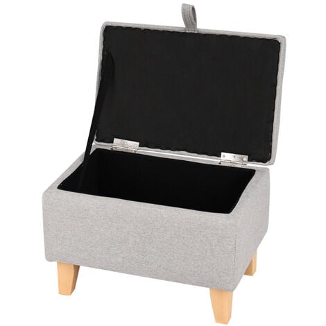 49CM Linen Storage Organizer Ottoman Footstool, Light Grey