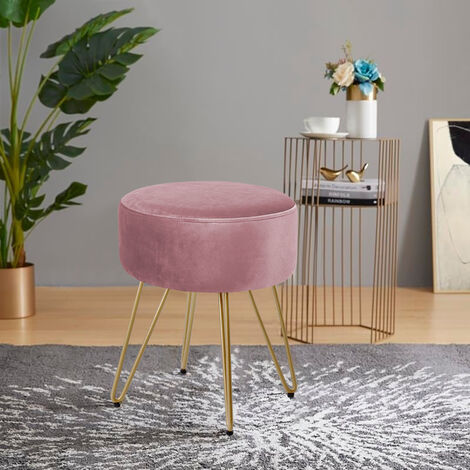 Round Dressing Table Stool Soft Fluffy/Velvet Piano Chair Makeup Seat Wire Legs Pink