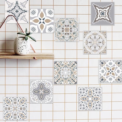 Livingandhome Set of 10 Floral Self-adhesive Waterproof Tile Sticker, 15x15CM