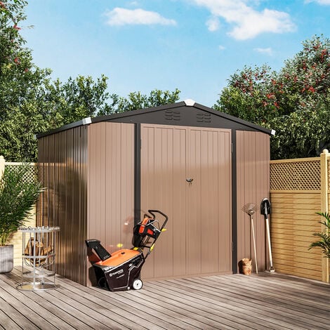 8ft x6ft Brown Metal Garden Shed Garden Storage