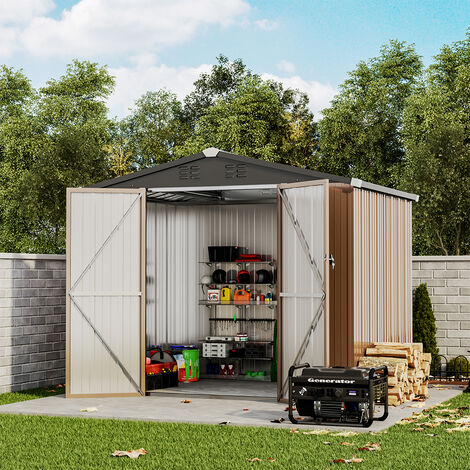 8ft x6ft Brown Metal Garden Shed Garden Storage