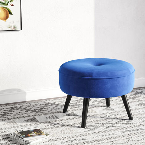 Round Velvet Pouffe Foot Stool Rest Ottoman Chair Seat Dressing Table Bedroom Footsool Blue