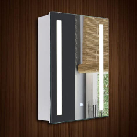 LED Illuminated Bathroom Mirror Cabinet with Lights Touch Switch Demister Pad Shaver Socket, 700x500MM