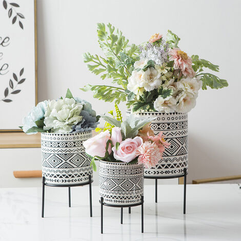 Iron Plant Vase Stand Garden Decor Ceramic Flower Pot Shelf Rack-S/M/L 