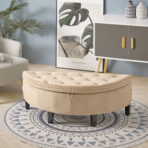 Livingandhome Semicircle Velvet Buttoned Storage Footstool with Wood ...