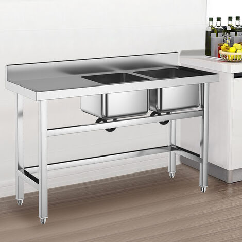 Commercial Double Kitchen Sink Standing Catering with Bowl Side Platform