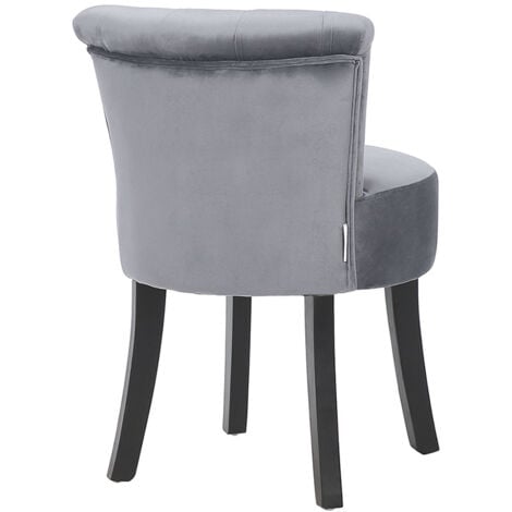 Velvet Buttoned Wing Back Vanity Stool Black Wooden Legs, Grey