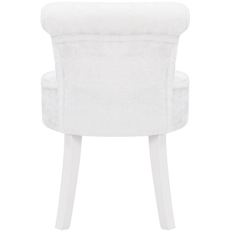 Plush Shaggy Plush Vanity Stool White Wooden Legs, White