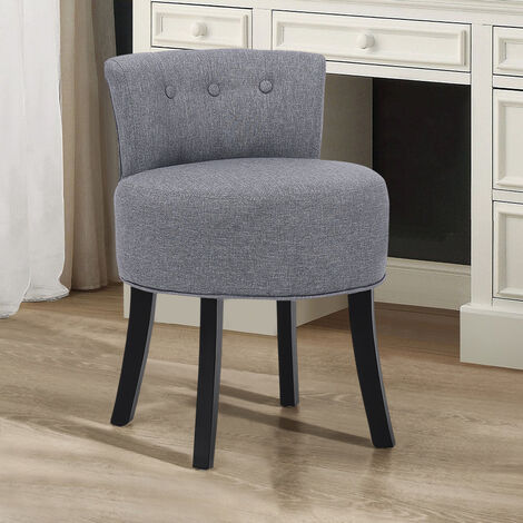 Light Grey Fabric Vanity Stool Upholstered Chair Dressing Table Bedroom Seat