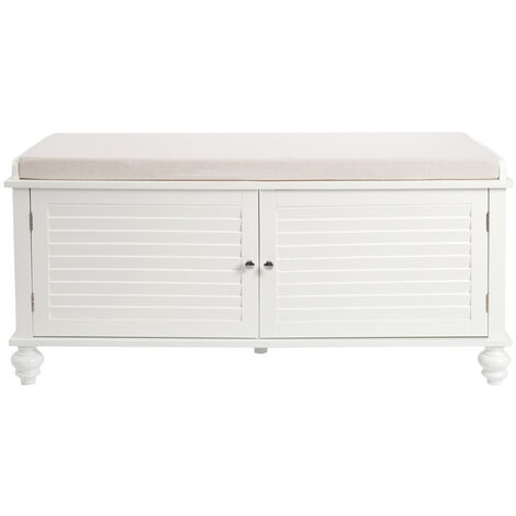 White Shutter Door Shoe Cabinet Storage Bench