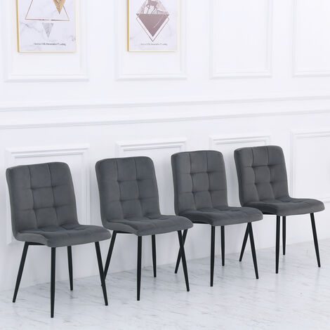 4 Matte Velvet Padded Dining Chairs, Black And Silver Dining Chairs Set Of 4