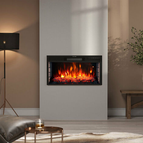 28 inch Electric LED Fireplace Wall Inset Mounted Heater 7 Flame Colours, Height 39CM