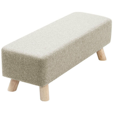 81CM Beige Linen Wooden Legs Ottoman Footstool