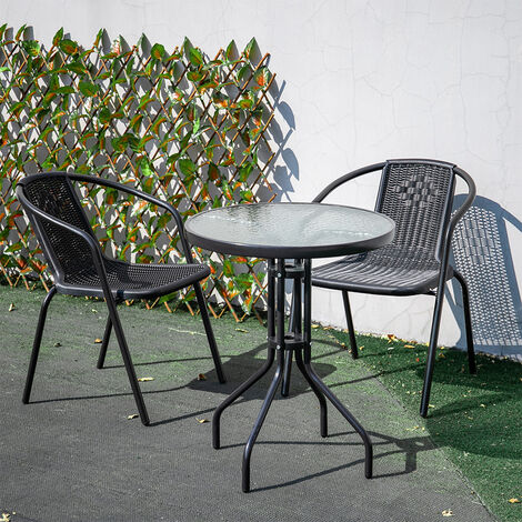 Outdoor Patio Metal Coffee Dining Table or Chairs Dining Set, Black Table + 2 Chairs