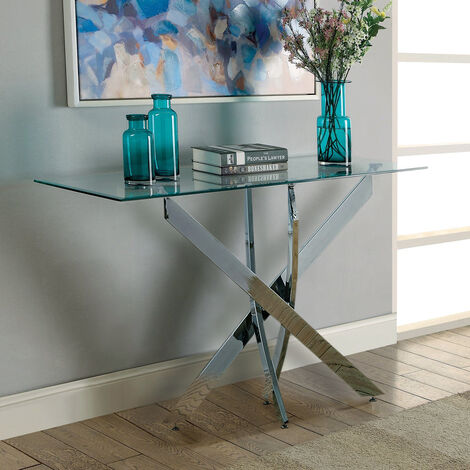 120x40CM Rectangle Tempered Glass Top Side Table with Chrome Legs
