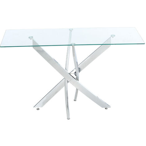 120x40CM Rectangle Tempered Glass Top Side Table with Chrome Legs