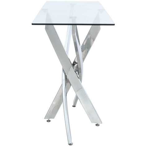 120x40CM Rectangle Tempered Glass Top Side Table with Chrome Legs