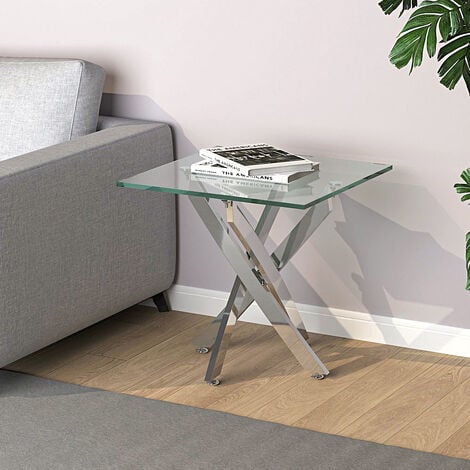 Square Tempered Glass Top Side Table with Chrome Legs