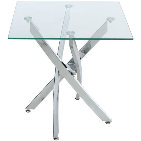 Square Tempered Glass Top Side Table with Chrome Legs