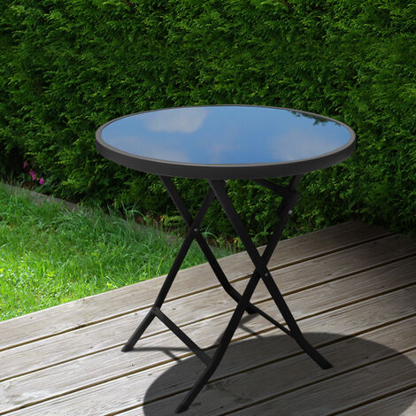 Outdoor Folding Round Garden Coffee, Round Glass Top Folding Garden Table