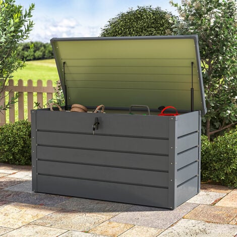 120CM Garden Storage Box Chest Lockable Tool Organizer, Dark Grey