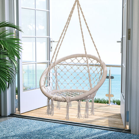 Tassel hanging chair - garden swing seat, hanging egg chair, garden swing chair - beige