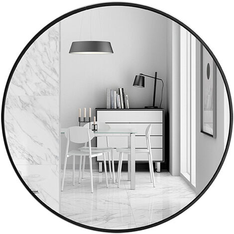 Modern Wall Mounted Slim Frame Round Mirror, Black 60cm