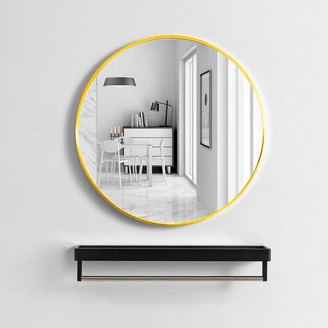 Modern Wall Mounted Slim Frame Round Mirror, Gold 40cm