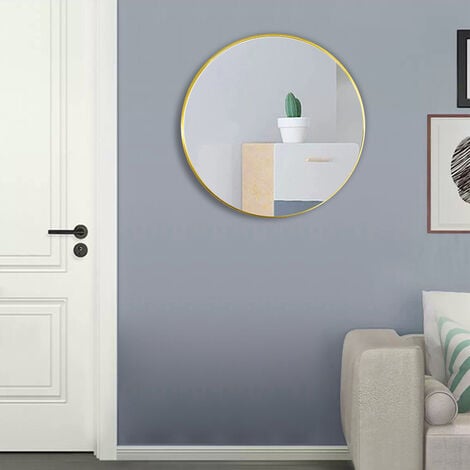 Modern Wall Mounted Slim Frame Round Mirror, Gold 40cm
