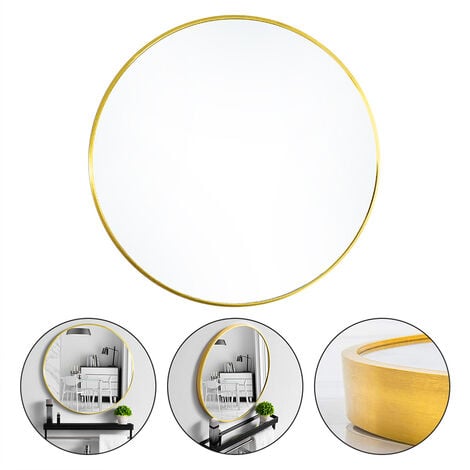 Modern Wall Mounted Slim Frame Round Mirror, Gold 40cm