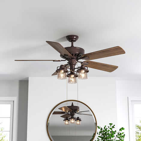 52 Inch Ceiling Fan Light with Pull Chain and 5 Bronze Finished Reversible  Blades - Costway