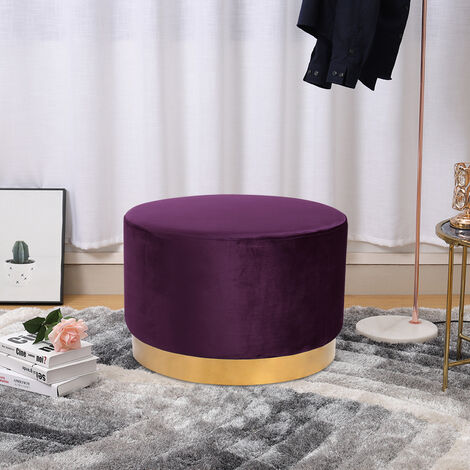 Large Footstool Velvet Pouffe Foot Stool Ottoman Poof Stool Dressing Table Stool - Purple