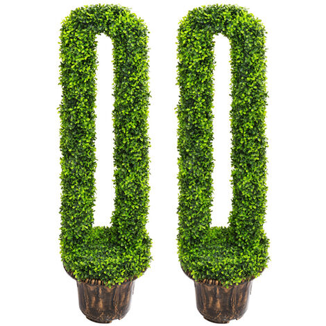 Set of 2 U-Shape Topiary Trees Potted Artificial Plant Tree With Pot, 90CM