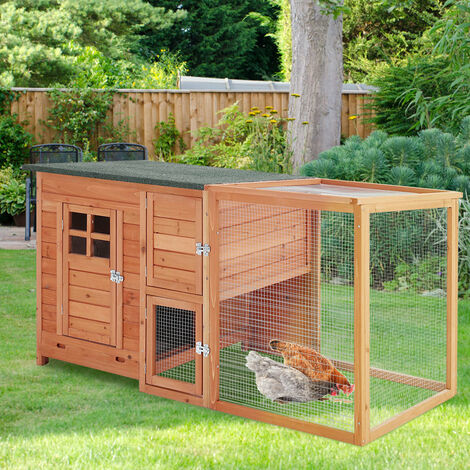Livingandhome Wooden Chicken Hen Coop Poultry House with Nest Box, Brown