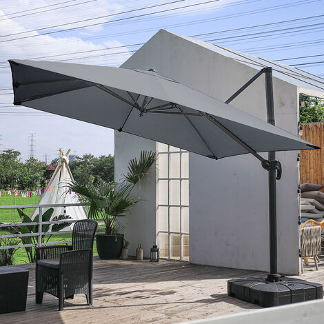 Verwoesten Gezamenlijk Naar Livingandhome 3M Large Garden Roma Tilting Aluminium Cantilever Parasol  With Square Base, Dark Grey