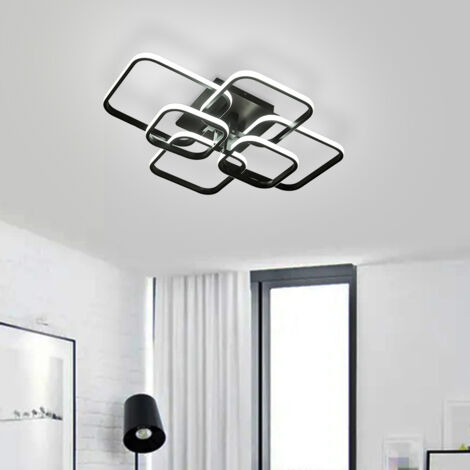 Modern Square LED Ceiling Lamp Chandelier Light, Black Frame-6 Head Cool White