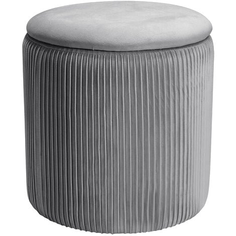 Round Velvet Ottoman Storage Footstool, Grey