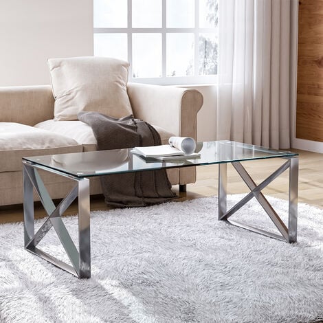 Modern Rectangle Tempered Glass Coffee Table with Chrome Base 120x60CM