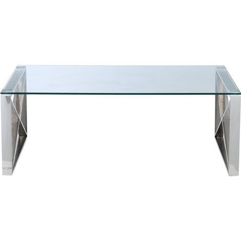 Modern Rectangle Tempered Glass Coffee Table with Chrome Base 120x60CM