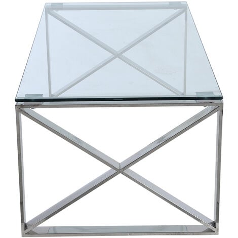 Modern Rectangle Tempered Glass Coffee Table with Chrome Base 120x60CM