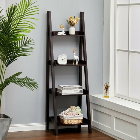 4 Tier Ladder Shelf Bookcase Storage, Ladder Bookcase With Cabinet
