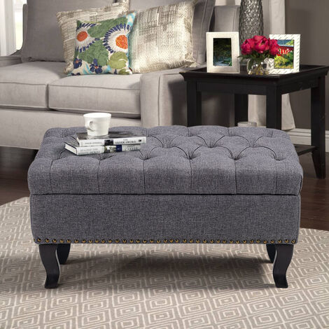 Linen Upholstered Chesterfield Buttoned Footstool, Grey